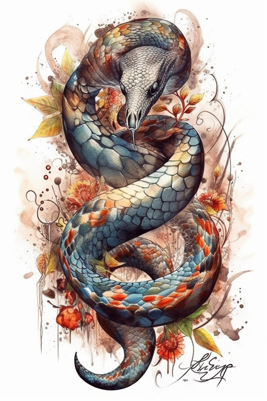 Oriental snake tattoo design