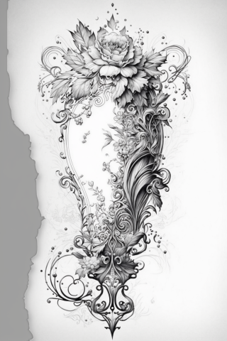 Black and Gray Linework Thigh Tattoo sketch #25