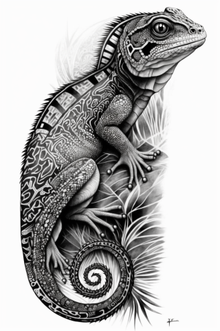 Maori A Lizard tattoo, tattoo sketch, design #33