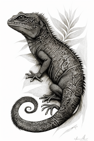 Maori A Lizard tattoo, tattoo sketch, design #34