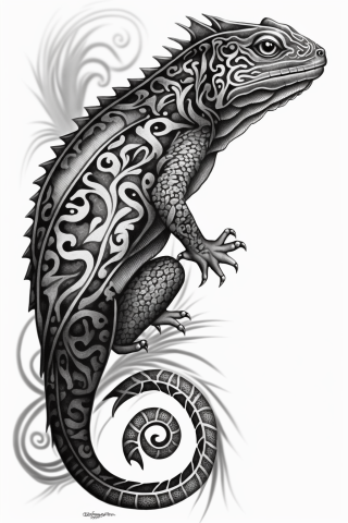 Maori A Lizard tattoo, tattoo sketch, design #35
