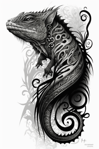 Maori A Lizard tattoo, tattoo sketch, design drawings #36