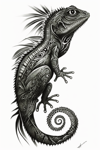 Maori A Lizard tattoo, tattoo sketch, design drawings #37