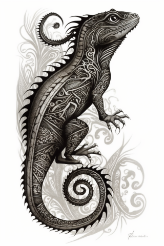 Maori A Lizard tattoo, tattoo sketch, design drawings #38