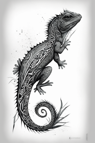Maori A Lizard tattoo, tattoo sketch, design drawings #39