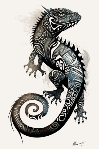 Maori A Lizard tattoo, tattoo sketch, design drawings #40