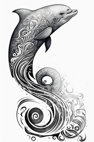 Dolphin Tattoo Design White Background PNG File Download High Resolution -  Etsy