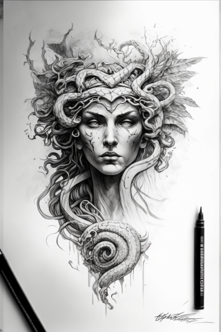 Medusa arm tattoo, tattoo sketch, design drawings #69