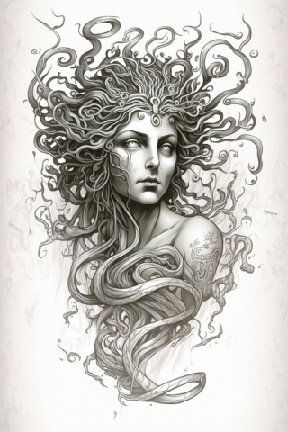 Medusa forearm tattoo, tattoo sketch, design drawings #54