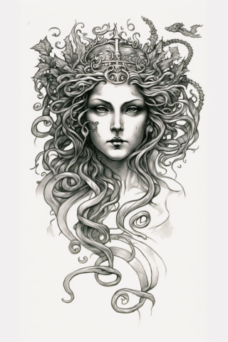 Medusa forearm tattoo, tattoo sketch, design drawings #56