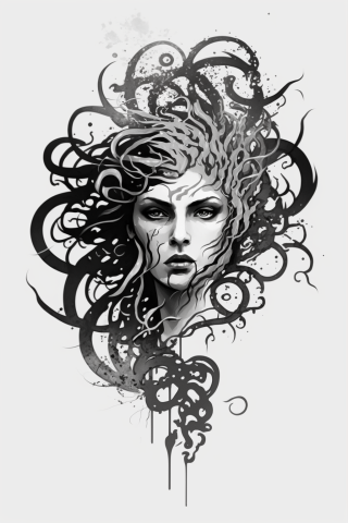 Medusa simple tattoo, tattoo sketch, design drawings #57