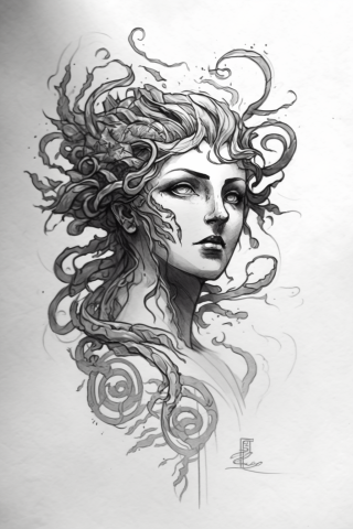 Medusa simple tattoo, tattoo sketch, design drawings #58