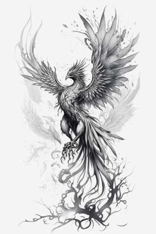 Phoenix tattoo rising, tattoo sketch#34