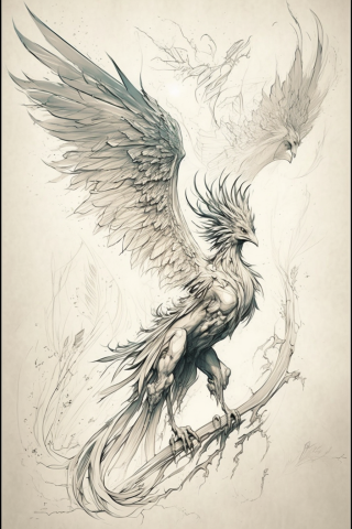 Phoenix tattoo rising, tattoo sketch#36