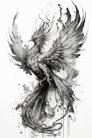 Phoenix tattoo rising, tattoo sketch#37