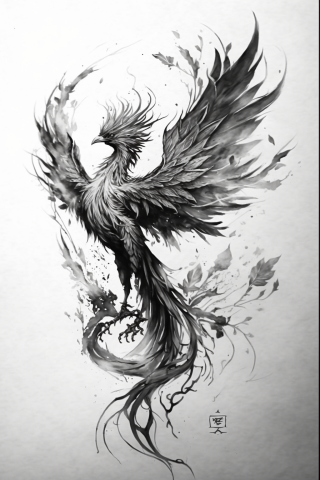 Phoenix tattoo rising, tattoo sketch#38