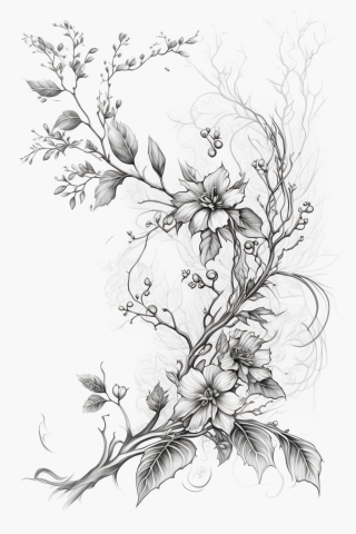 Women's Flower Branch Upper Thigh Tattoo sketch #23