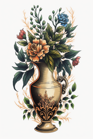 American traditional flower vase tattoo, tattoo sketch#44