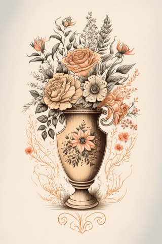 American traditional flower vase tattoo, tattoo sketch#45