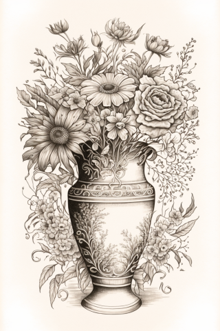 American traditional flower vase tattoo, tattoo sketch#46