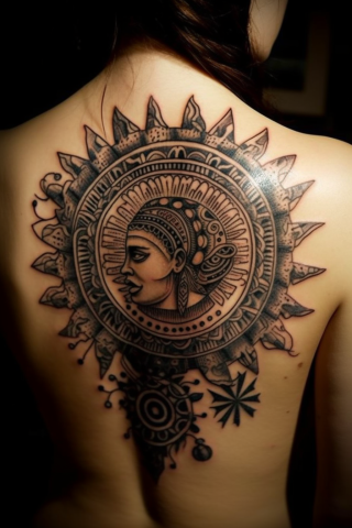 Aztec sun tattoo for women#19