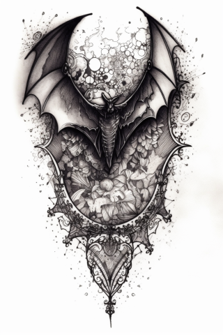 Bat sternum tattoo women, tattoo sketch#17