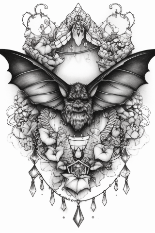 Bat sternum tattoo women, tattoo sketch#19