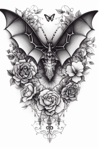 Bat sternum tattoo women, tattoo sketch#20
