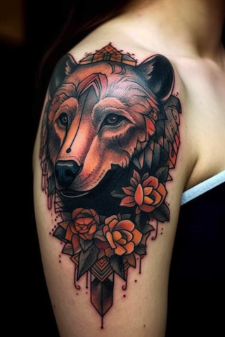 Bear neo traditional tattoo for woman#11