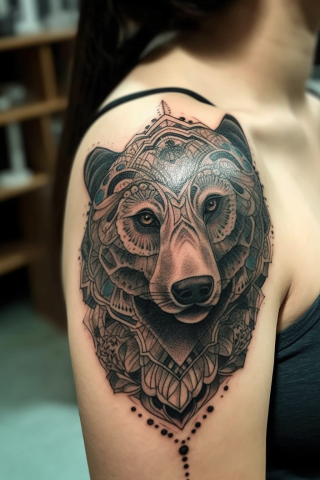 Bear neo traditional tattoo for woman#9