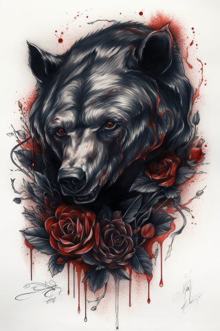 Bear neo traditional tattoo, tattoo sketch#5