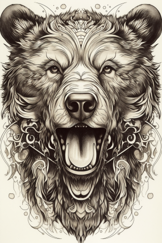 Bear neo traditional tattoo, tattoo sketch#6