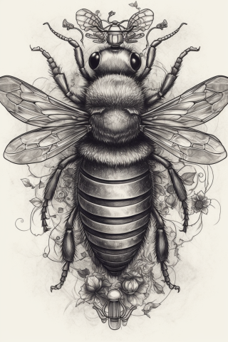 Bee chest tattoo, tattoo sketch#6