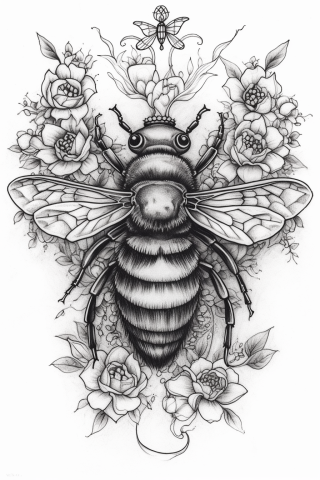 Bee sternum tattoo women, tattoo sketch#25