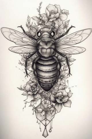 Bee sternum tattoo women, tattoo sketch#27