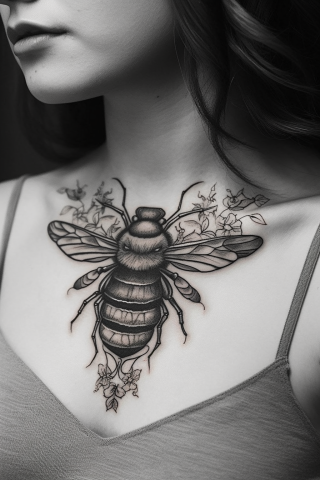 Bee sternum tattoo women, tattoo sketch#28