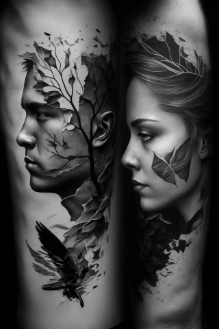 Black and white Unique couple tattoo design ideas#11