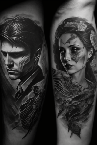 Black and white Unique couple tattoo design ideas#12