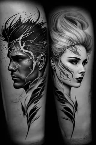 Black and white Unique couple tattoo design ideas#13