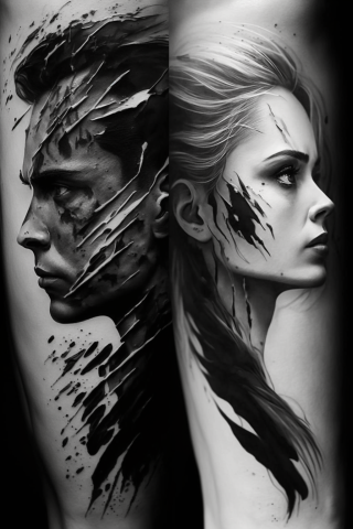 Black and white Unique couple tattoo design ideas#14