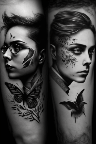 Black and white Unique couple tattoo design ideas#15