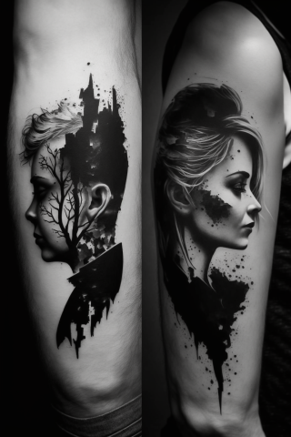 Black and white Unique couple tattoo design ideas#16