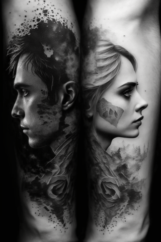 Black and white Unique couple tattoo design ideas#17