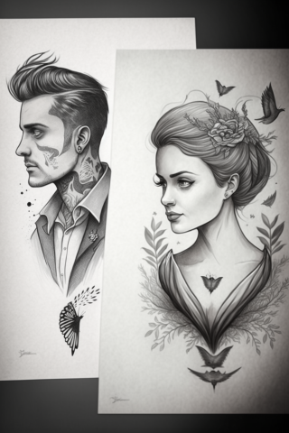 Black and white Unique couple tattoo design ideas#18