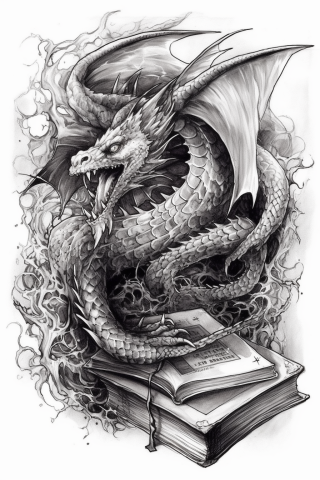 Book dragon tattoo, tattoo sketch#10