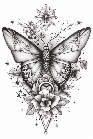 Buterfly sternum tattoo women, tattoo sketch#29