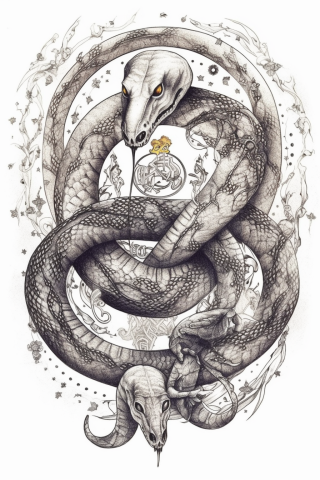 Celestial snake tattoo, tattoo sketch#10