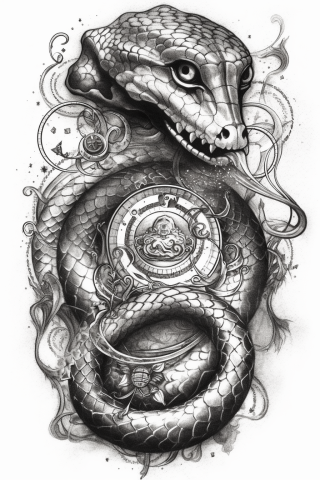 Celestial snake tattoo, tattoo sketch#11