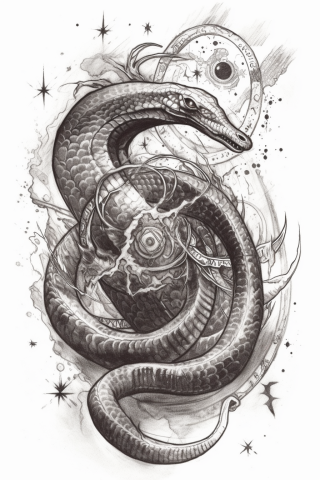 Celestial snake tattoo, tattoo sketch#8
