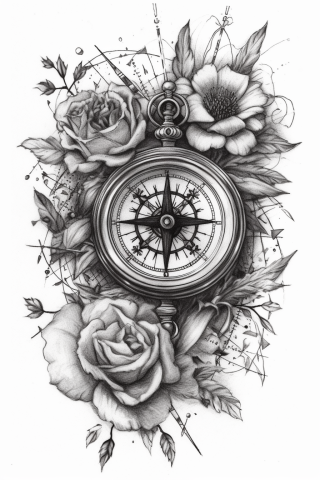 Compass tattoo, tattoo sketch#2